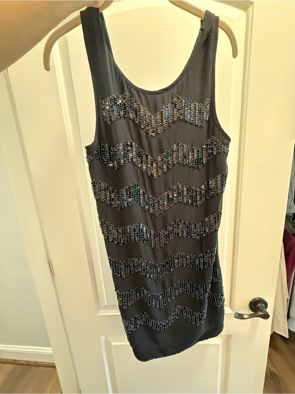 H&M Black Sequin Chevron Mini Dress